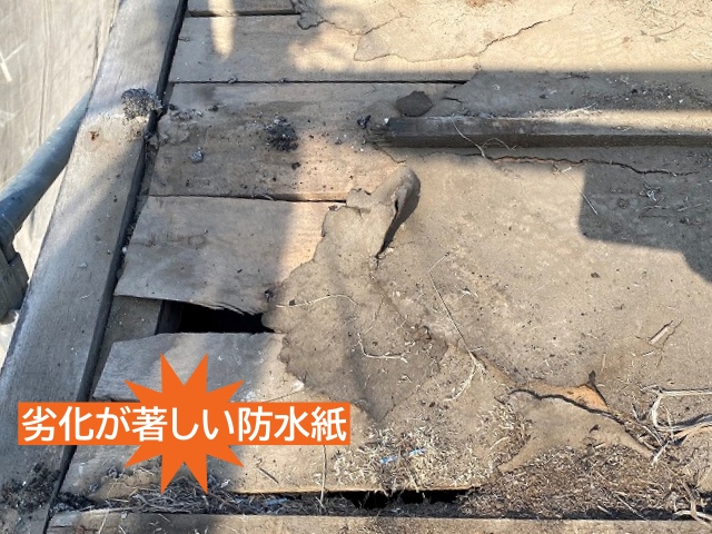 築40年劣化が著しい防水紙